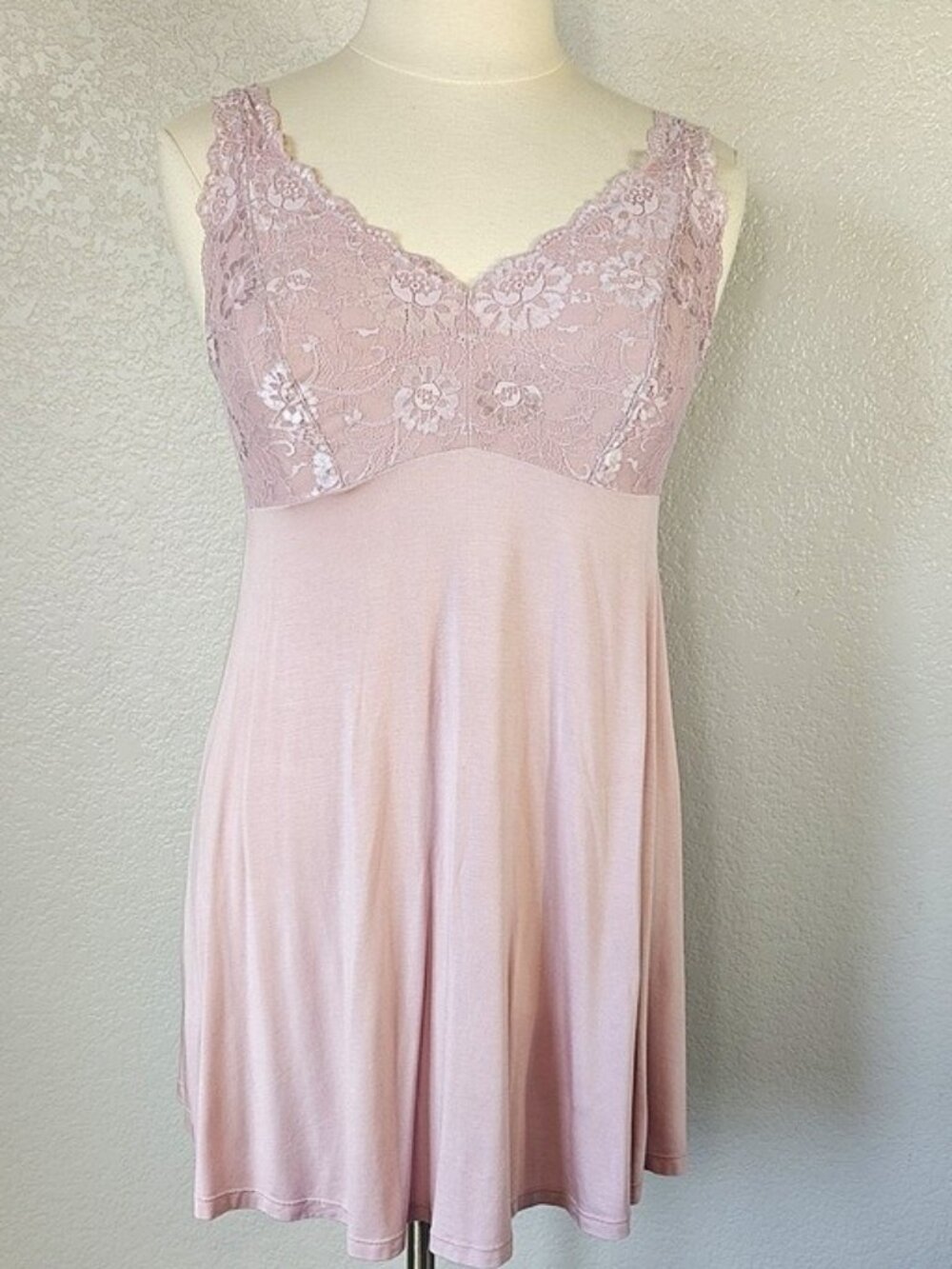 Felina XL Chemise Micro Modal Lace Adjustable Straps Violet Ice/Mauve